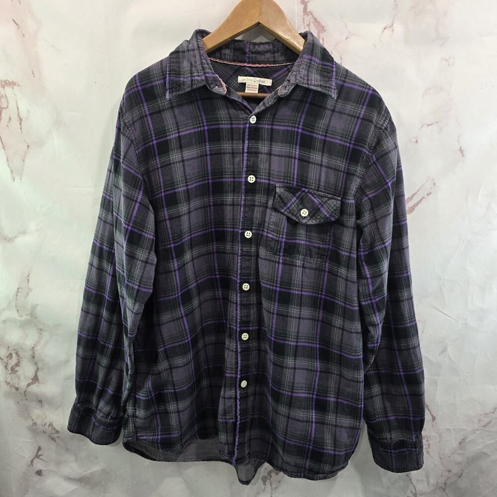 Carbon 2 Cobalt Shirt Mens Large Purple Plaid Cotton Button Up Carbon2Cobalt